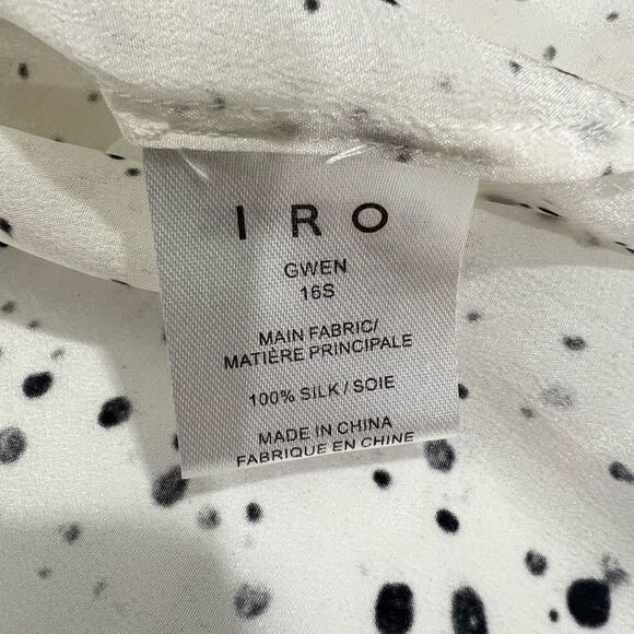 IRO Silk Medium Blouse Women's Sz 4-6 White w Black Abstract Dots Gwen Size 36 F - Picture 5 of 14